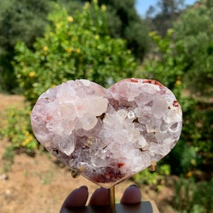 Pink Amethyst Druzy Heart on Stand