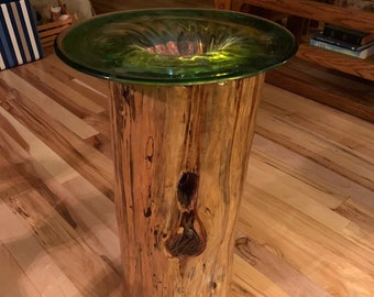 Night Stand Shallow Green Glass Bowl Top Lighted