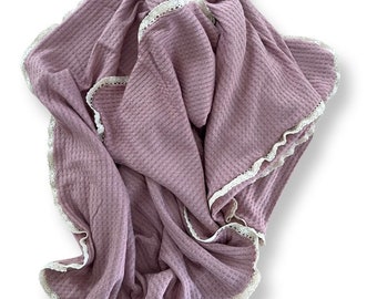 Couverture en dentelle Mauve | Couverture en tricot | Couverture Waffleknit | | cadeaux Baby Shower Couverture pour fille | Couverture pour bébé |