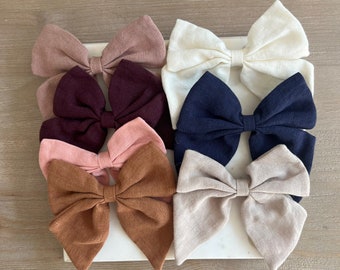 Linen Bows | School girl bows | Large Bow | Girls hair bow |