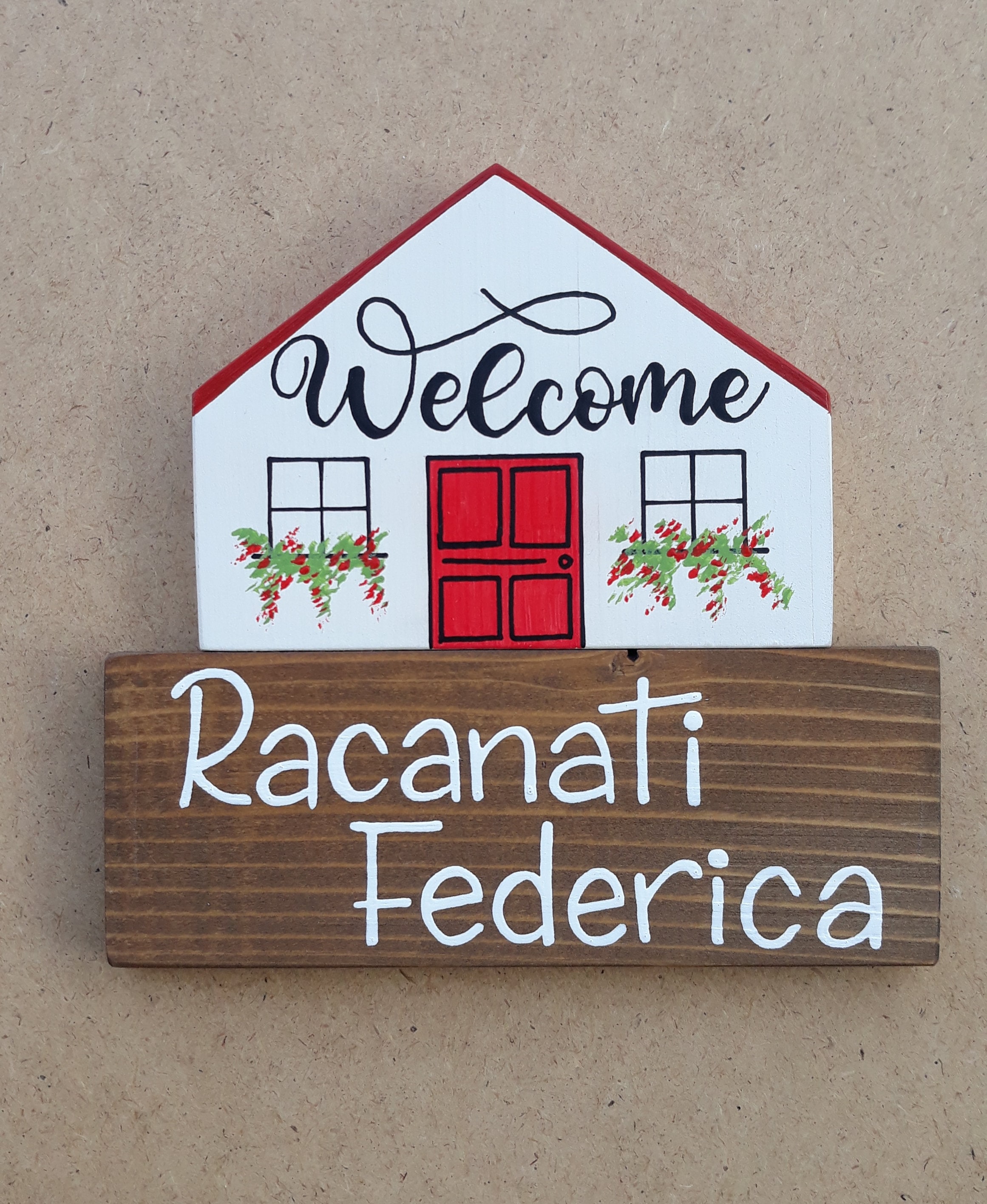 Targa da appendere in legno vintage con scritta in lingua