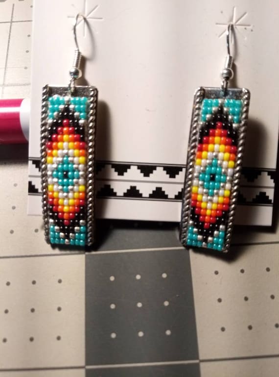 Turquoise Coral Navajo Style Heishi Beaded Earrings 43409