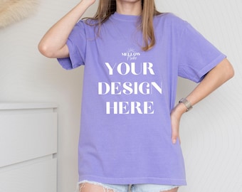 Comfort Colors 1717 Violet Shirt Model Mockup Real Photo T-shirt Mock Up Printify Mockups Unisex Shirt Mocks CC1717 Shirt Mock Up