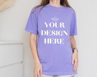 Comfort Colors 1717 Violet Shirt Model Mockup Real Photo T-shirt Mock Up Printify Mockups Unisex Shirt Mocks CC1717 Shirt Mock Up