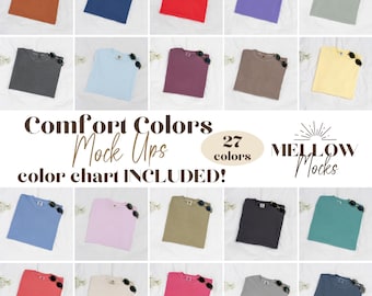 Comfort Colors 1717 Flatlay Mockup Bundle Real Photo T-shirt Mock Up, Printify Tee Mockups, Minimal Background High Resolution Mockups