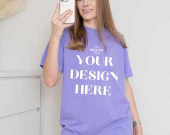Comfort Colors 1717 Violet Shirt Model Mockup Real Photo T-shirt Mock Up Printify Mockups Unisex Shirt Mocks CC1717 Shirt Mock Up