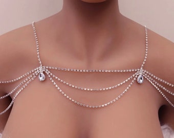 Bridal Rhinestone Fashion Shoulder Necklace Chain ... Statement Necklace