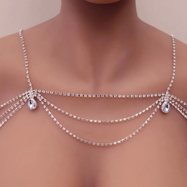 Bridal Rhinestone Fashion Shoulder Necklace Chain ... Statement Necklace