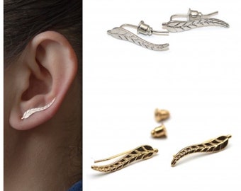 Leaf Stud Climber Earrings with Backs