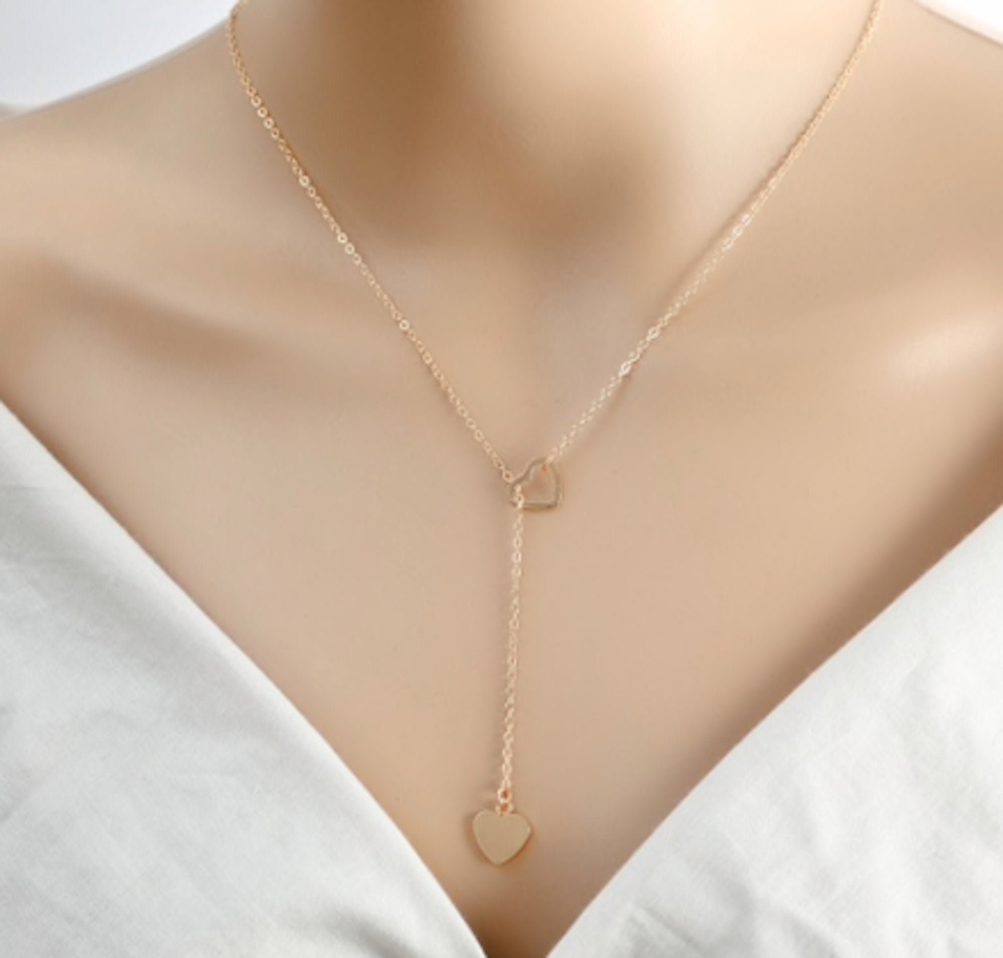 Dainty Pull through Heart Chain Necklace Etsy