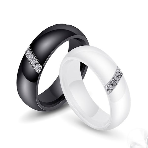 Hypoallergenic Ceramic Band Rings With Stones