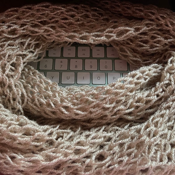 Knitted Lacy Weave Drop Stitch Infinity Scarf