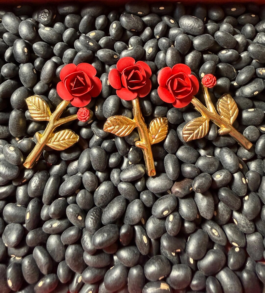 3 Vtg Red Rose Brooch Pin Gold Tone 3 D Flower - Etsy