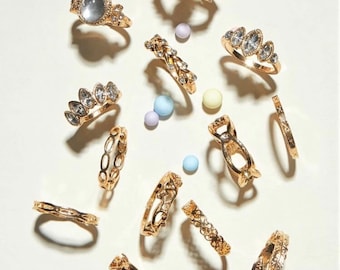 13 Pcs/set Gold Simple Ring Set Midi Ring Set Minimalist Ring Set Vintage Ring Stacking Ring Set Anniversary Ring Set for Women