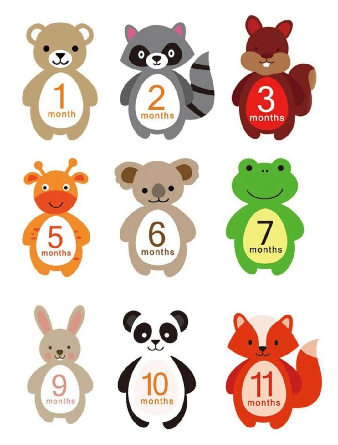 Zoo Animals Month Stickers, Unisex, Baby Zoo, Monthly Milestone ...