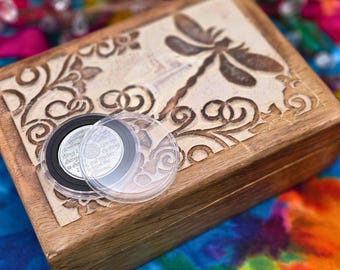 Dragonfly Sobriety Chip Holder God Box | Hand Carved Wood Relief Recovery Medallion Box | Serenity Prayer Chip Display | AA NA Gift