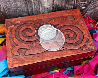Swirl Relief Carved Wood Recovery Chip Holder Box Serenity Prayer Sobriety Gift