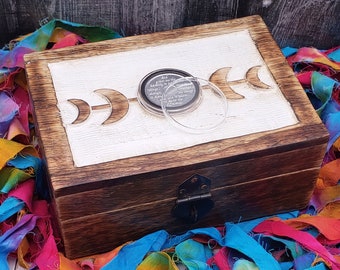 Wood Relief Handcarved Moon Phases Recovery Chip Holder Gratitude God Box A.A. Medallion Sobriety Gift