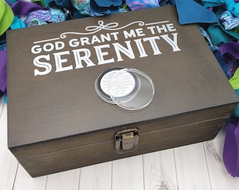 Serenity Prayer AA Chip Holder Large Wood God Box Recovery Gift