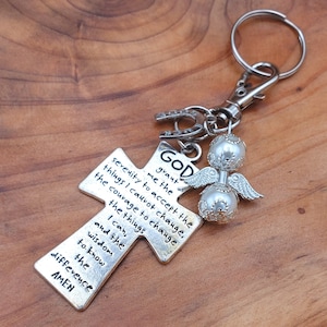 Serenity Prayer Cross Keychain: Guardian Angel, AA NA Recovery Gift