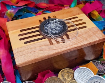 Hand-Painted AA Chip Holder Serenity Prayer Tribal Cross Wood Recovery God Box