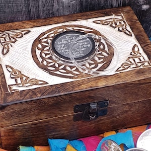 Hand-Carved Celtic Wood AA Chip Holder Box Sobriety Gift with Serenity Prayer
