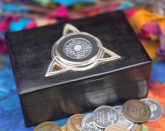 Handcrafted Triquetra Chip Holder Box, AA Recovery Keepsake, Wooden God Box