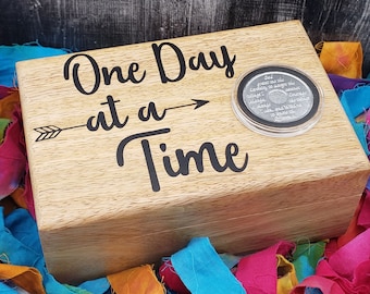 Wood One Day At A Time Alcoholics Anonymous AA Chip Holder God Box Serenity Prayer recovery gift serenity prayer chip sobriety birthday