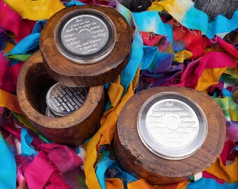 Hand Carved AA Chip Holder with Serenity Prayer Coin - Rustic Wood Recovery Gift