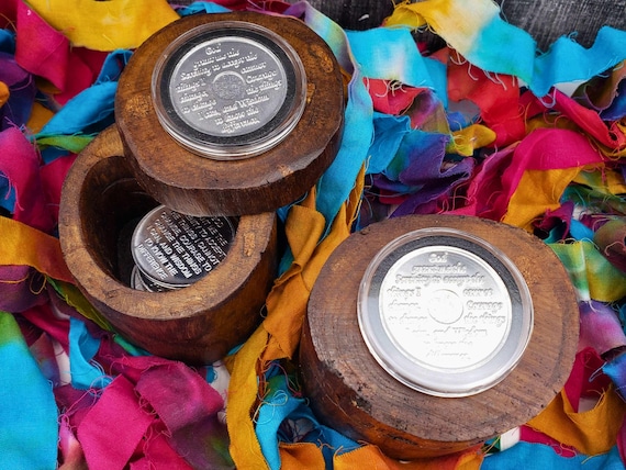 Hand Carved AA Chip Holder with Serenity Prayer Coin - Rustic Wood Recovery Gift