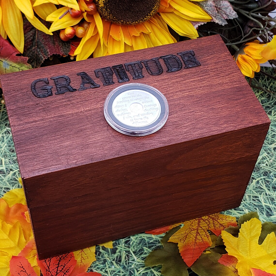 GRATITUDE AA Chip Holder Recipe Box Size wood recovery gift Etsy