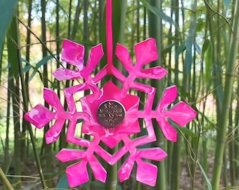 Hand Painted Pink Sobriety Chip Christmas Ornament Alcoholics Anonymous Recovery Gift Medallion