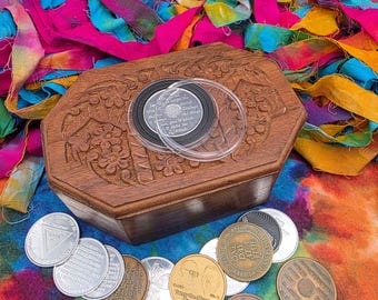 Hand-Carved Wooden Octagon AA Chip Holder | Serenity Prayer God Box Keepsake