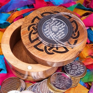 Engraved Alcoholics Anonymous Serenity Prayer AA Chip Holder Swivel Lid Round Wood Recovery Box