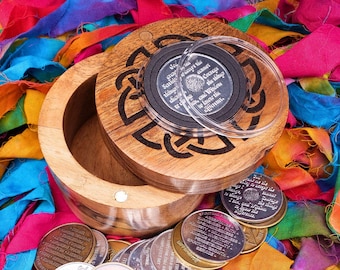 Engraved Alcoholics Anonymous Serenity Prayer AA Chip Holder Swivel Lid Round Wood Recovery Box