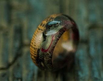 Classic Wood resin ring Mirage Eco epoxy jewelry Clear resin Wood ring the secret of the magical landscape aquarium Wood Ring with eco resin