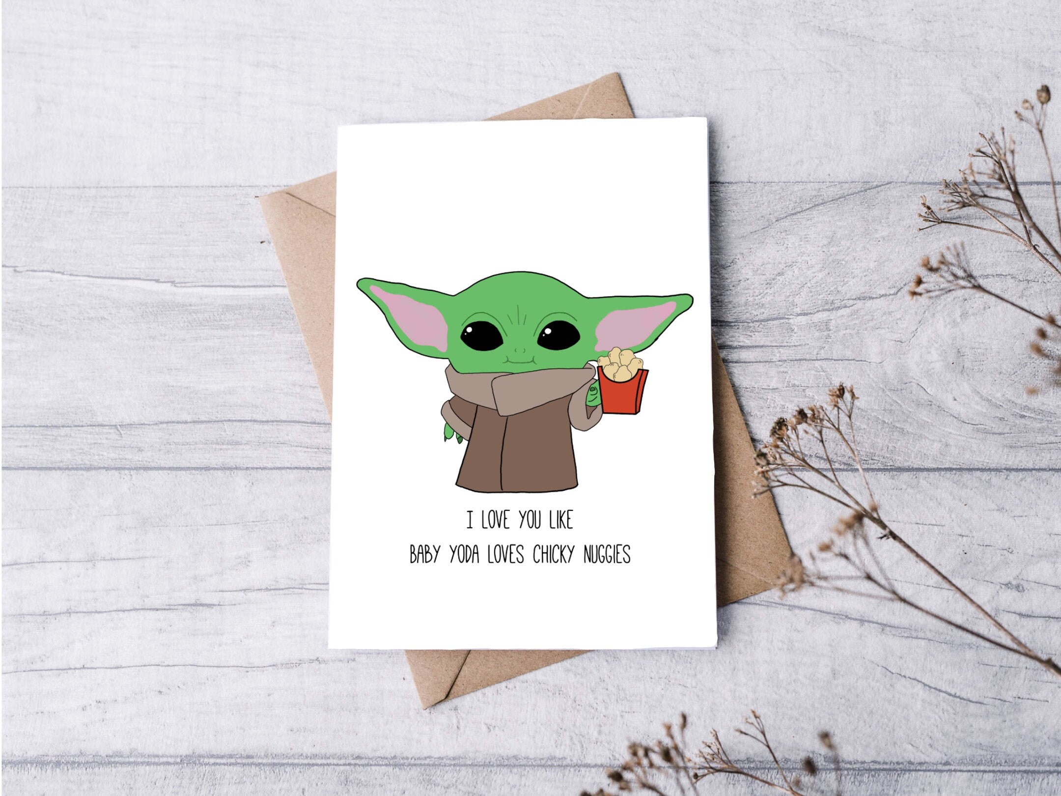 Baby Yoda Chicky Nuggies Chicken Nuggets Greeting Card Etsy Baby Yoda Chicky Nuggies Chicken Nuggets Greeting Card Etsy