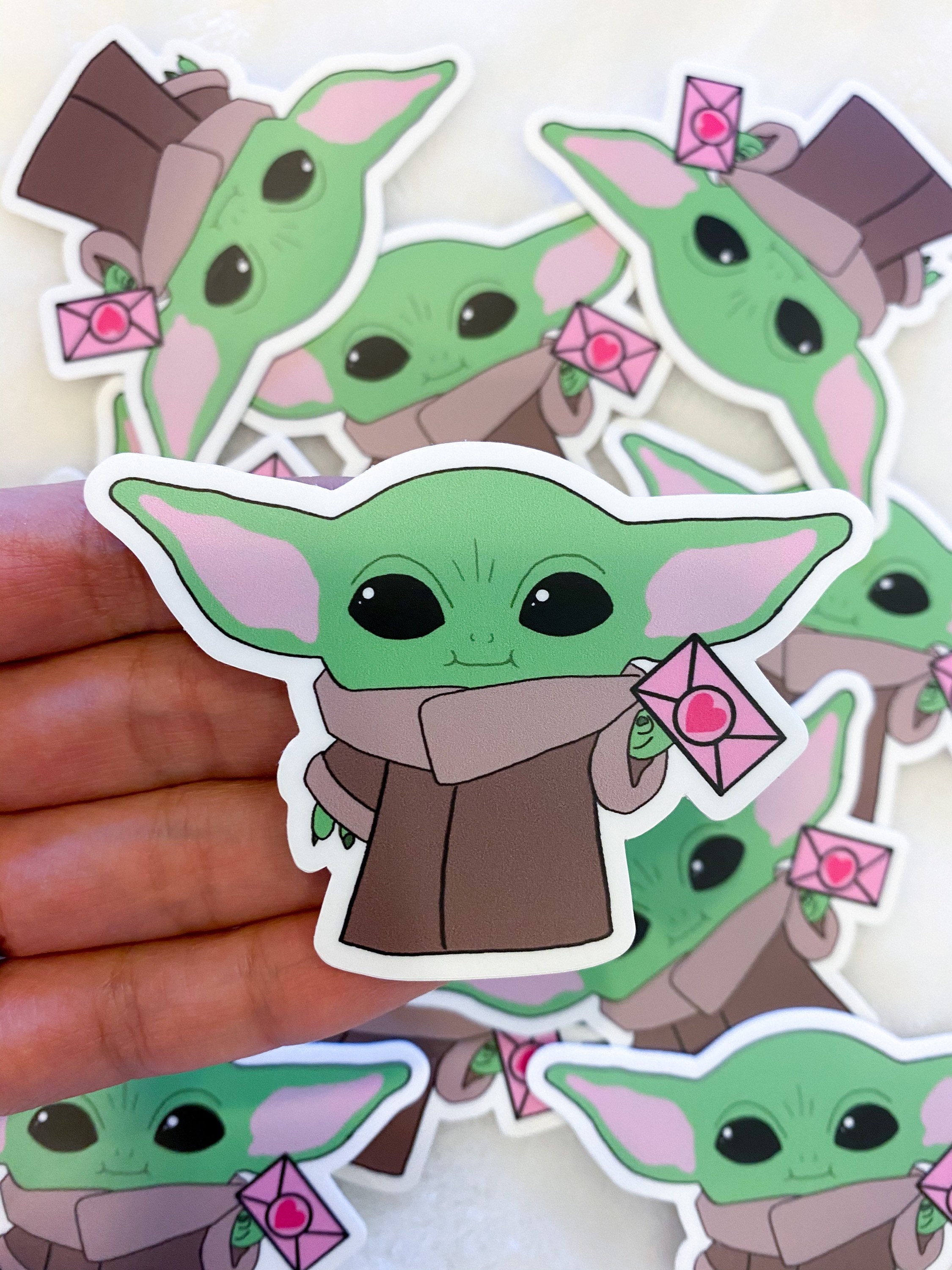 baby yoda happy mail sticker etsy