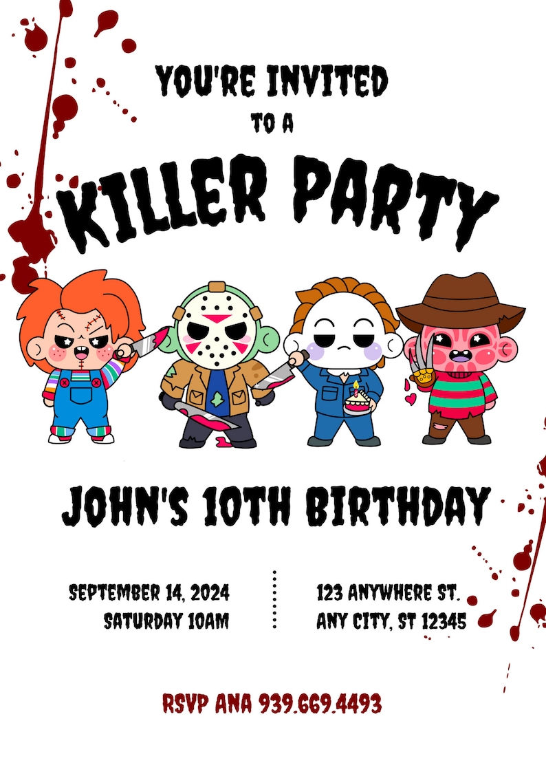 Digital Cute Killers Killer Birthday Party Invitation Etsy Canada
