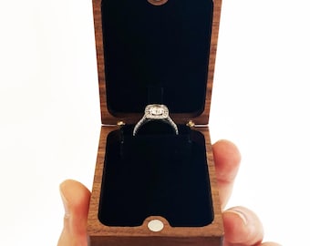 Flip-Up Engagement Ring Box / Pocket Proposal Ring Holder / Slim Wooden Ring Box - Customize Personalize Engrave - Wanderweg Shop