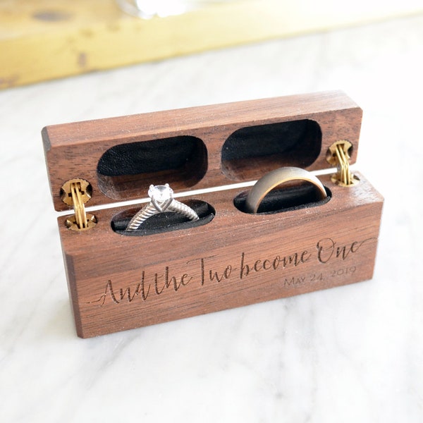 Wooden Wedding Ring Box / Ring Bearer Box / Double Ring Box / Ceremony Box - Personalize Engrave - Hinged Side by Side - Wanderweg Shop