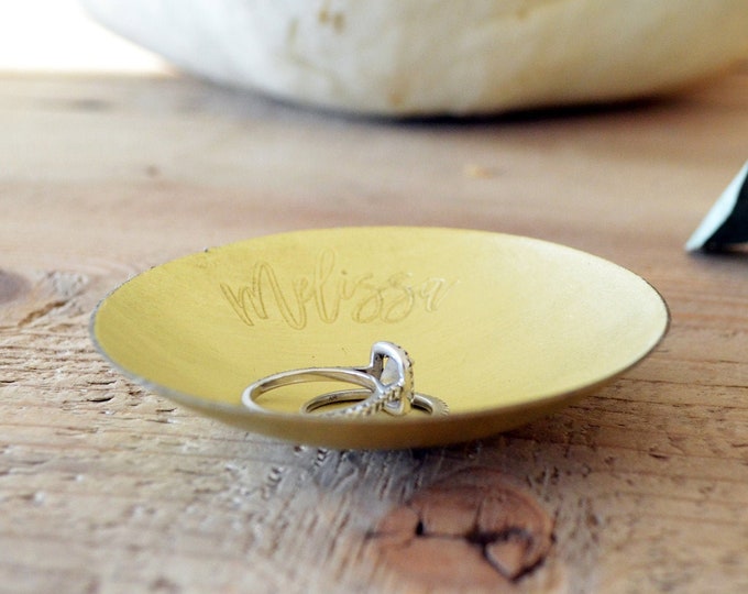 7th Anniversary Personalized Brass Tray / Ring Dish - Round - Wanderweg Shop