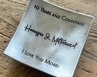 10th Anniversary Square Aluminum Ring Dish Gift for Him or Her - Customize Personalize Engrave - 3.75" - Wanderweg Shop