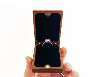 Flip-Up Engagement Ring Box / Pocket Proposal Ring Holder / Slim Wooden Ring Box - Customize Personalize Engrave - Wanderweg Shop