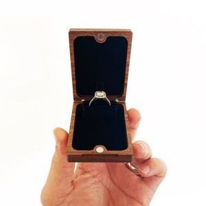 Flip-Up Engagement Ring Box / Pocket Proposal Ring Holder / Slim Wooden Ring Box Customize Personalize Engrave Wanderweg Shop image 1