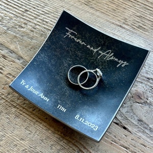 Square Steel Ring Dish / 11th Anniversary Gift / Ring Holder / Ring Tray - Personalize Engrave - 3.75" Square - Wanderweg Shop