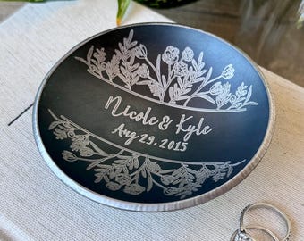 Personalized Floral Wreath Ring Dish – Steel or Iron Anniversary Gift