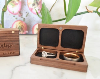 Personalized Double Wedding Ring Box: Engraved Wooden Ring Holder