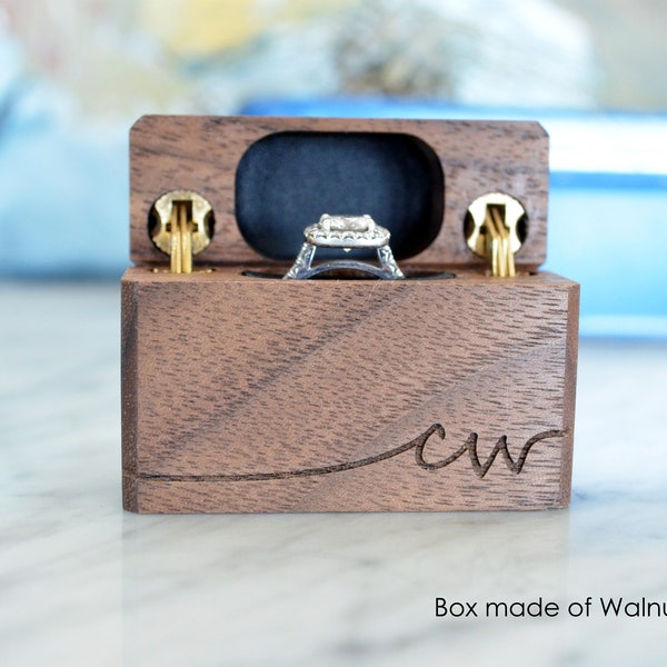 Premium Slim Engagement Ring Box / Proposal Ring Box / Travel Ring Box / Ring Bearer Box - Double Hinge - Personalized - Wanderweg Shop