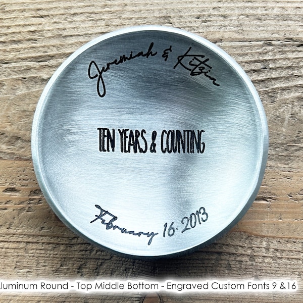 10th Anniversary Gift for Her or Him Aluminum Ring Dish / Bowl / Tray / Holder - 4" Round - Personalized - Wanderweg Shop